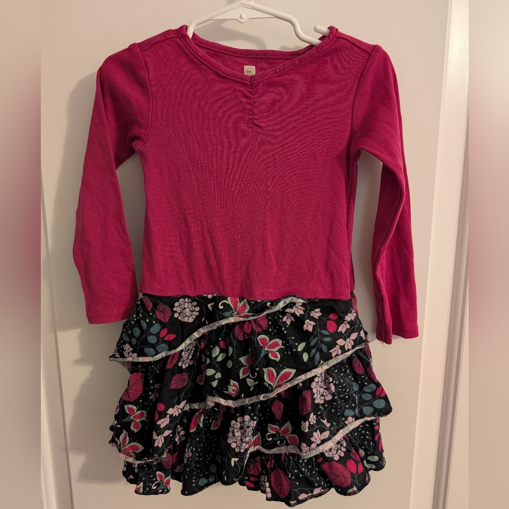 💥3/$24 Tea Collection Long Sleeve Pink and Black Floral Ruffle Dress‎